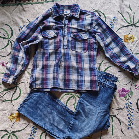 Vintage plaid blue flannel shirt - Picture 4 of 10